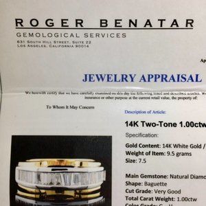 Diamond Baguette Ring, 14K Two-Tone 1 ctw, g-h, s1-s2, H 10, size 7.5